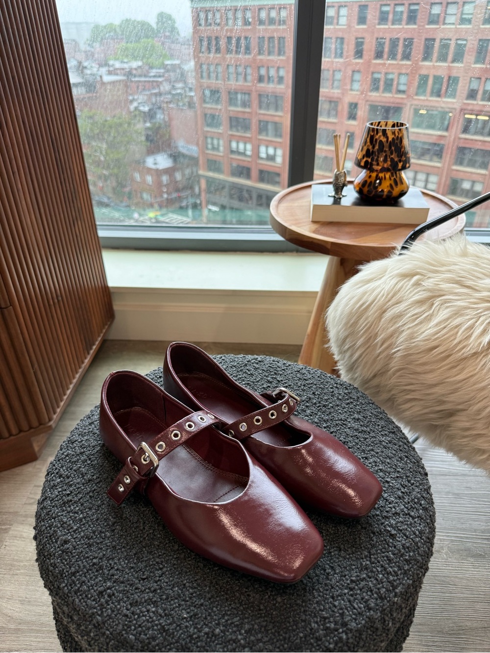 Women’s Burgundy Mary Jane Flats with Grommet Strap